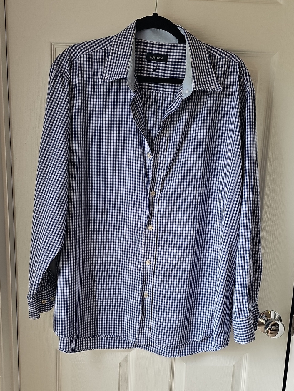 Nautica Blue and White Gingham Button-Up Shirt